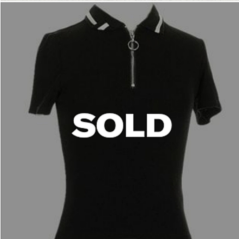 Black Ribbed Polo Tee with White Trim and Zip